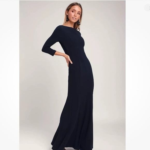 Lulus Glamour Galore Navy Plunge Button Back A Line Maxi Dress Size Small - Picture 4 of 10